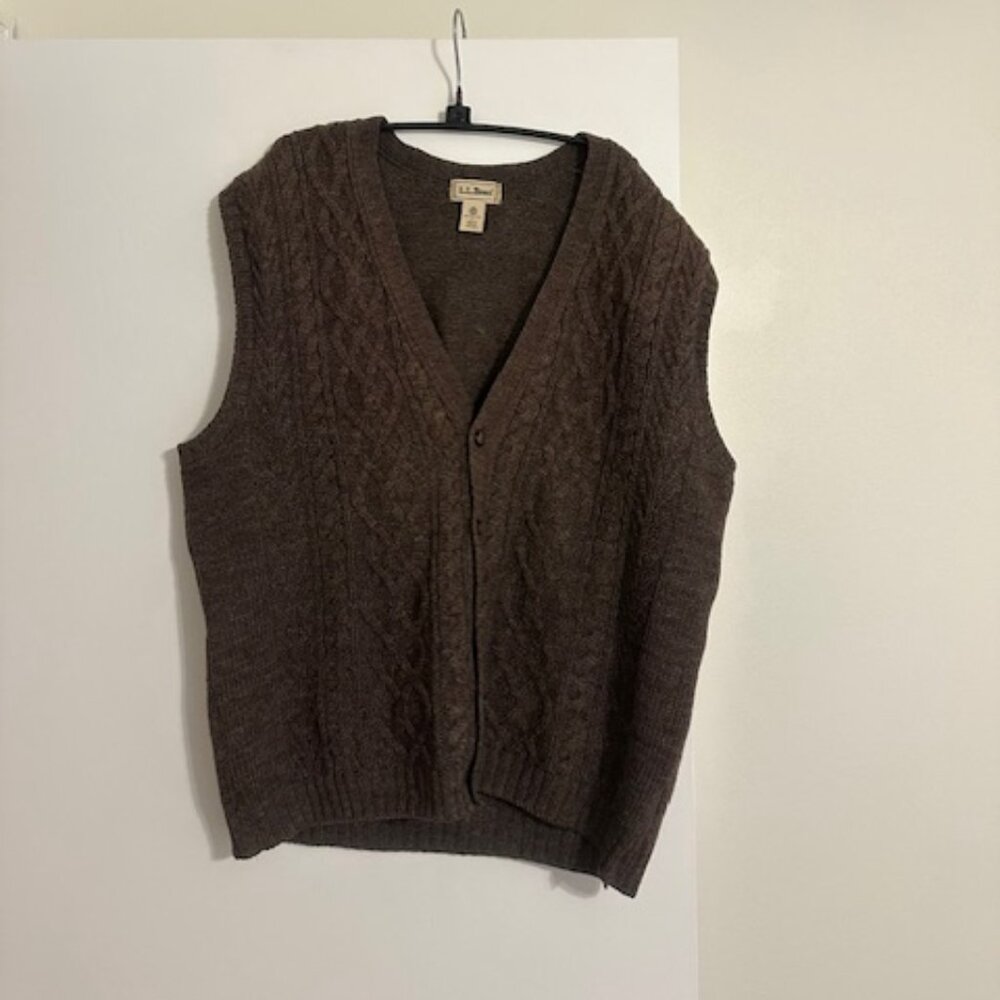 Vintage LL Bean Sweater Vest Men Large Brown Lambswool Made in Scotland
